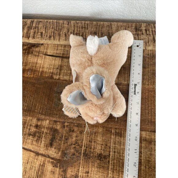 Bearington Baby Tan Bunny Rabbit Blue Satin Tummy Plush Rattle Stuffed Animal - Picture 8 of 8